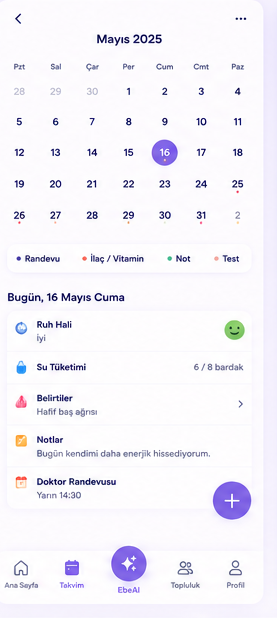 EbeAI takvim ekranı