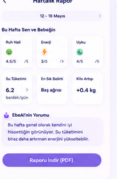 EbeAI haftalık rapor ekranı
